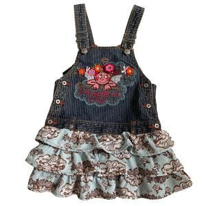 Vintage Oilily Girls Dress Angel Face Denim Corduroy Embroidery Sz 86 cm/ 1.5 -2